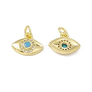 Rack Plating Brass Micro Pave Cubic Zirconia Charms, with Jump Ring Cadmium Free & Lead Free, Long-Lasting Plated, Evil Eye Charm, Real 18K Gold Plated, 10.5x13x2.5mm, Hole: 3.6mm(ZIRC-I061-06G)