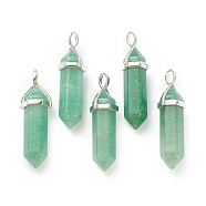 Natural Green Aventurine Pendants, with Platinum Tone Brass Findings, Bullet, 39.5x12x11.5mm, Hole: 4.5x2.8mm(G-M378-01P-A08)