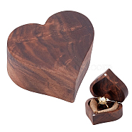 Heart Wood Ring Storage Boxes, Flip Cover Case, with Jute Mat Inside and Magnetic Clasps, for Wedding, Proposal, Valentine's Day, Coconut Brown, 5.3x5.95x3cm, Inner Diameter: 3.1x5x1.4cm, jute: 1.5x1.1x4cm(CON-WH0087-51)