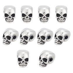 10Pcs 304 Stainless Steel Beads, Skull, Antique Silver, 11x8x10mm, Hole: 2.5mm(STAS-UN0043-85)