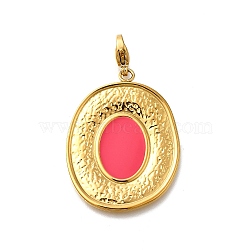 Oval 304 Stainless Steel Enamel Pendant Decorations, Ion Plating(IP), with Lobster Claw Clasp, Real 14K Gold Plated, Cerise, 35x26.5x1.5mm(STAS-R159-47G-01)