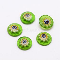 Handmade Millefiori Glass Cabochons, Half Round/Dome, Lime Green, 10x3mm(LAMP-G123-01)