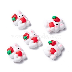 Resin Cabochons, Rabbit with Strawberry & Heart, White, 22.5x19x7mm(X-RESI-C008-05)