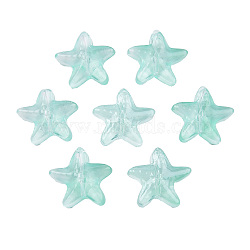 Transparent Spray Painted Glass Beads, Starfish, Turquoise, 14x15x6.5mm, Hole: 1mm(X-GLAA-N035-027-C01)