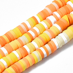 Handmade Polymer Clay Beads Strands, for DIY Jewelry Crafts Supplies, Heishi Beads, Disc/Flat Round, Orange, 4x0.5~1mm, Hole: 1.4mm, about 350~410pcs/strand, 15.75 inch~16.14 inch(40~41cm)(CLAY-R089-4mm-097)