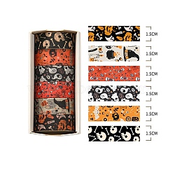 6 Rolls Halloween Theme Paper Decorative Paper Tapes Set, Adhesive Tapes, for DIY Scrapbooking Supplie Gift Decoration, Mixed Color, 15x0.2mm, 2m/roll(STIC-H002-10A)