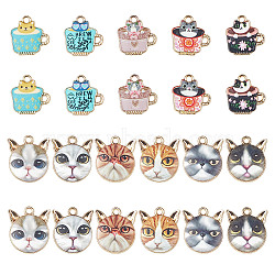 40Pcs 10 Style Rack Plating Alloy Enamel Pendants, Light Gold, Cat, Mixed Color, 15~20x15~18x1.9~2.5mm, Hole: 1.8~2mm, 4pcs/style(ENAM-GO0001-07)