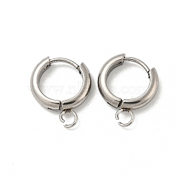 201 Stainless Steel Huggie Hoop Earring Findings, with Horizontal Loop and 316 Surgical Stainless Steel Pin, Stainless Steel Color, 13x3mm, Hole: 2.5mm, Pin: 1mm.(STAS-P283-01Y-P)