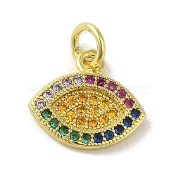 Brass Micro Pave Cubic Zirconia Charms, Real 18K Gold Plated, Eye Charms, Colorful, 11.5x12.5x2mm, Hole: 3mm(KK-M283-15B-02)