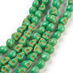 Dyed Synthetic Turquoise Bead Strands, Skull, Lime Green, 10x8x10mm, Hole: 1mm, about 38~40pcs/strand, 15~15.5 inch(G-M145-18)