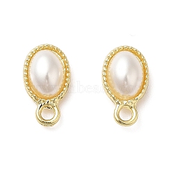 Alloy Stud Earring Findings, with Plastic Pearl Beaded & 925 Sterling Silver Pins & Horizontal Loops, Oval, Golden, 13x7.5x4mm, Hole: 2mm, Pin: 0.6mm(FIND-I033-06G)