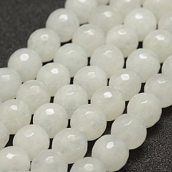 Faceted Natural White Jade Beads Strands, Round, 10mm, Hole: 1.5mm,  about 38pcs/strand, 14 inch(35.6cm)(G-F448-10mm)