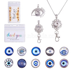 DIY Interchangable Pendant ID Card Holder Necklace Making Kit, Including Glass Snap Cabochon, Eye Alloy Snap Base Settings, 304 Stainless Steel Cable Chains Necklaces, Evil Eye Pattern, Snap Base Pendant: 41x51x5mm, Hole: 4x7mm(DIY-SZ0009-82A)