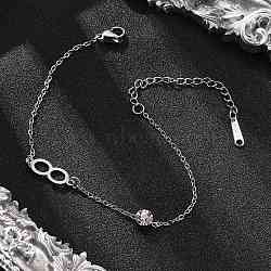 201 Stainless Steel Cable Chain Bracelets, 201 Stainless Steel Link Bracelets for Women, with Rhinestone, Stainless Steel Color, Infinity, 6-3/4 inch(17.2cm)(BJEW-H205-01C-P)