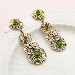 Vortex Spiral 304 Stainless Steel Dangle Stud Earrings, with Synthetic Gemstone, Golden, Green, 58.5x19.5mm(EJEW-Q028-01C-G)