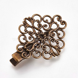 Hair Accessories Iron Alligator Hair Clip Findings, with Brass Filigree Flower Cabochon Bezel Settings, Antique Bronze, 42x30.5x10mm(X-MAK-WH0002-02AB)