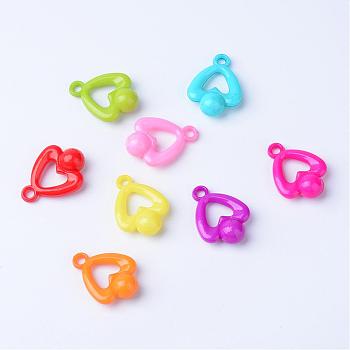 Opaque Acrylic Pendants, Heart, Mixed Color, 29.5x22x9.5mm, Hole: 3.5mm, about 350pcs/500g