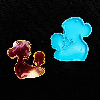 Mother's Day Mother with Baby Silicone Pendant Molds, Keychain Pendnat Molds for UV Resin, Epoxy Resin Jewelry Making, Human, 63x57x7.5mm, Hole: 2.2mm, Inner Diameter: 58.5x53mm