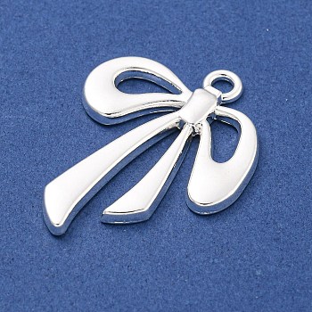 Rack Plating Alloy Pendants, Bowknot Charms, Silver, 33x26x2mm, Hole: 2.5mm