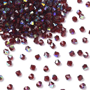Preciosa&reg Crystal Beads, Czech Crystal, Bicone(451 69 302 Rondelle), 90091 200 Vivid Siam AB, 3mm, Hole: 0.8mm