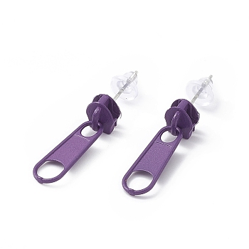 Alloy Zipper Buckle Dangle Stud Earrings with Iron Pins for Women, Dark Violet, 25.5mm, Pin: 0.7mm
