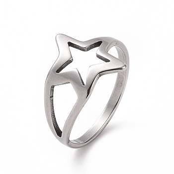 201 Stainless Steel Star Finger Ring, Hollow Wide Ring for Women, Stainless Steel Color, US Size 6 1/2(16.9mm)