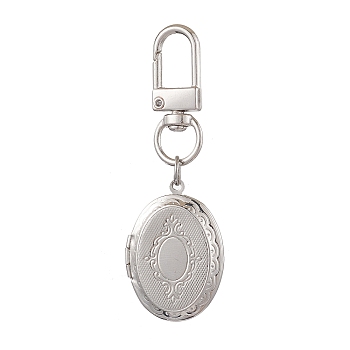 Oval Brass Locket Pendants Decorations, Alloy Swivel Clasps Charms for Bag Ornaments, Platinum, 70mm