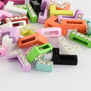 Mixed Color Zinc Alloy Grade A Rhinestone Letter Slide Charms, Letter.L, 12.5x8x4.5mm, Hole: 8x1.5mm