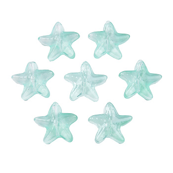 Transparent Spray Painted Glass Beads, Starfish, Turquoise, 14x15x6.5mm, Hole: 1mm