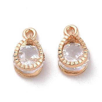 teardrop, Alloy Charms, with Cubic Zirconia, Light Gold, 13x8x6mm, Hole: 1mm