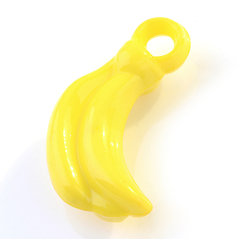 Opaque Acrylic Pendants, Banana, Yellow, 23x13x7mm, Hole: 3mm, about 640pcs/500g