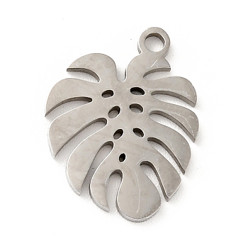 201 Stainless Steel Pendants, Tropical Leaf Charms, Monstera Leaf, Stainless Steel Color, 16x12x1mm, Hole: 1.4mm