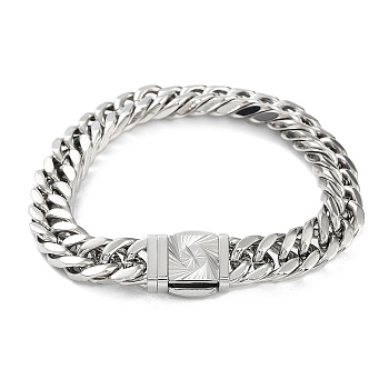 304 Stainless Steel Cuban Link Chains Bracelets for Men & Women, Stainless Steel Color, 8-1/2 inch(21.5cm)