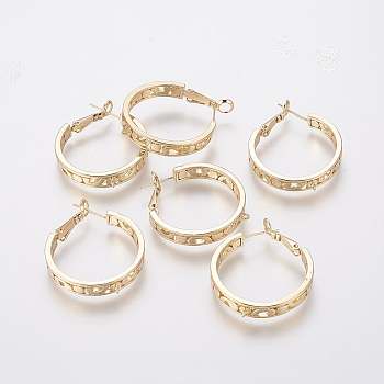 Brass Hoop Earrings, Long-Lasting Plated, Nickel Free, Real 18K Gold Plated, 36~37.5x29.5x5~5.5mm, Hole: 1.2mm, Pin: 0.7mm