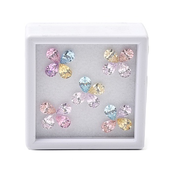 20Pcs Cubic Zirconia Cabochons, Pointed Back, Teardrop, Faceted, Mixed Color, 6x4mm