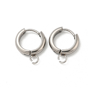 201 Stainless Steel Huggie Hoop Earring Findings, with Horizontal Loop and 316 Surgical Stainless Steel Pin, Stainless Steel Color, 13x3mm, Hole: 2.5mm, Pin: 1mm.