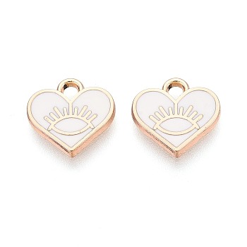 Alloy Enamel Pendants, Rack Plating, Heart with Eye Charms, Golden, White, 10x11x1mm, Hole: 1.6mm