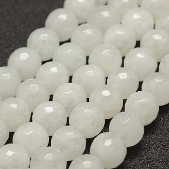 Faceted Natural White Jade Beads Strands, Round, 10mm, Hole: 1.5mm,  about 38pcs/strand, 14 inch(35.6cm)