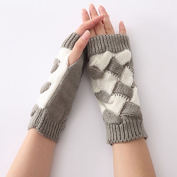 Polyacrylonitrile Fiber Yarn Knitting Fingerless Gloves, Two Tone Winter Warm Gloves with Thumb Hole, Gray & White, 200x100mm