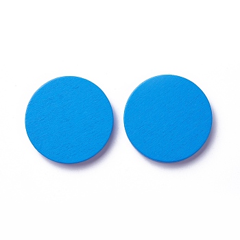 Wood Cabochons, Dyed, Flat Round, Blue, 40x5mm