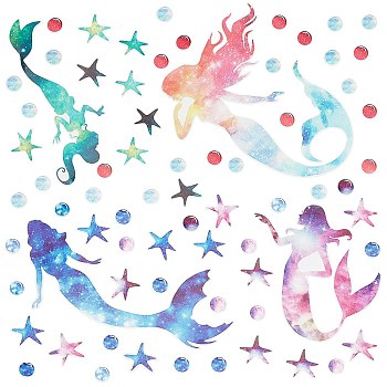 2 Sheets 2 Style PVC Wall Stickers, for Home Living Room Decoration, Mermaid Pattern, Mixed Color, 272~280x280mm, 1 sheet/style