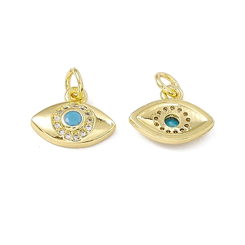 Rack Plating Brass Micro Pave Cubic Zirconia Charms, with Jump Ring Cadmium Free & Lead Free, Long-Lasting Plated, Evil Eye Charm, Real 18K Gold Plated, 10.5x13x2.5mm, Hole: 3.6mm