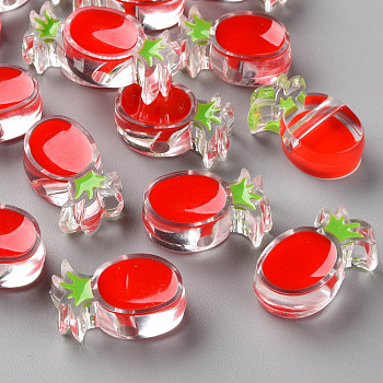 Transparent Enamel Acrylic Beads, Pineapple, Red, 25x15x9mm, Hole: 3.5mm