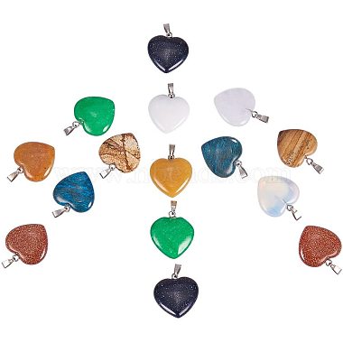 Heart Natural Gemstone Pendant Sets(G-PH0026-05)-6