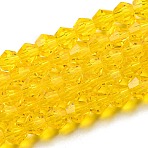 Transparent Glass Beads Strands, Faceted, Bicone, Gold, 3.5~3.8x3mm, Hole: 0.8mm, about about 107~110pcs/strand, 32.5~34cm(GLAA-F029-3mm-22)