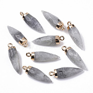 Top Golden Plated Natural Labradorite Pointed Pendants, with Iron Loops, Faceted, Bullet, 25~26x7~8mm, Hole: 1.8mm(G-S359-078D)