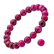 Natural Tiger Eye Round Beads Stretch Bracelet, Stone Bracelet with Alloy Daisy Spacer Beads for Women, Medium Violet Red, Inner Diameter: 2 inch(5.2cm)(BJEW-SZ0002-01B)