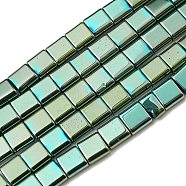Electroplated Non-magnetic Synthetic Hematite Beads Strands, Square, 2-Hole, Medium Aquamarine, 6x6x3mm, Hole: 1.2mm, about 69pcs/strand, 15.55 inch(39.5cm)(G-C106-A02-01)
