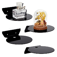 Acrylic Wall Mounted Adhesive Router Storage Rack TV Set Top Box Holders, Small Floating Shelves, Round, Black, 134x129x33mm, Hole: 4mm & 15mm(ODIS-WH0001-48A-01)
