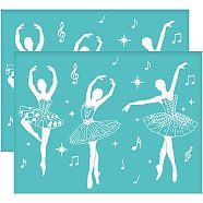 Self-Adhesive Silk Screen Printing Stencil, for Painting on Wood, DIY Decoration T-Shirt Fabric, Turquoise, Ballet Pattern, 280x220mm(DIY-WH0338-102)